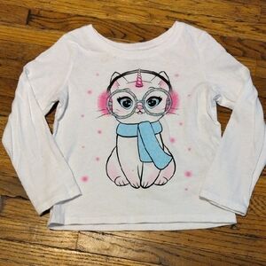 The Children's Place White Long Sleeve Shirt with Cat and Unicorn Design